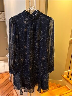 Loft Women’s Navy Star-Print Long Sleeve Dress NWT